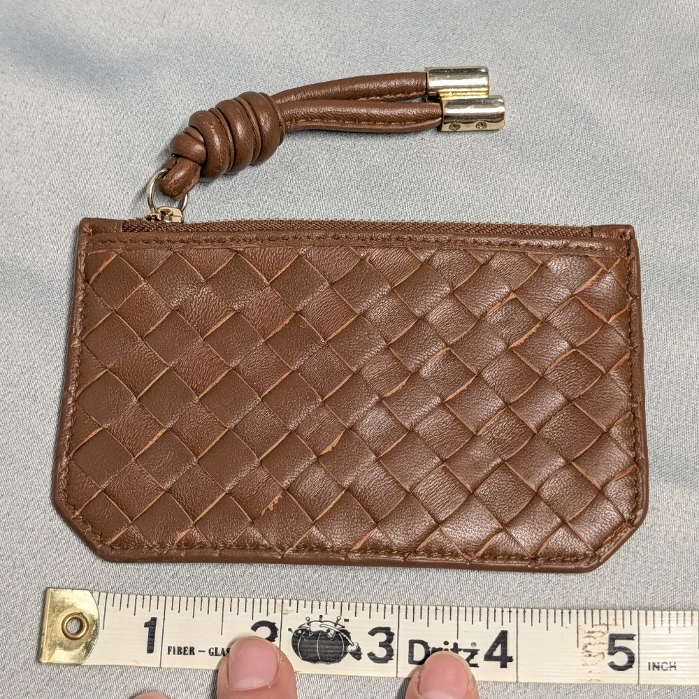 Woven Leather Card Wallet in Brown
